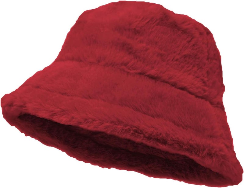 Glory Max Winter Fluffy Plush Bucket Hat Cozy Faux Fur Wide Brim Adjustable Size for Women - Image 1